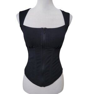TA3 Size S Black Corsety Square Neck Sleeveless Top, NEW with Tag